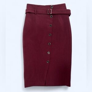 Burgundy pencil skirt with detachable belt White House Black Market